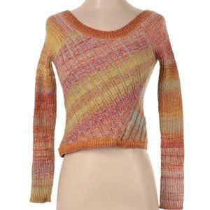 Free People Vintage Wool Rainbow Multi Pattern Pullover Sweater Long Sleeve
